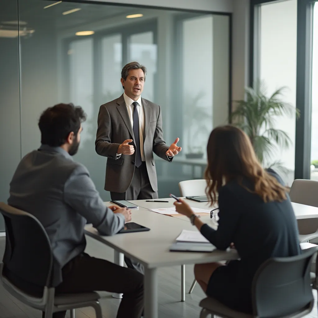 Consultor trabajando uno a uno con un cliente en una oficina