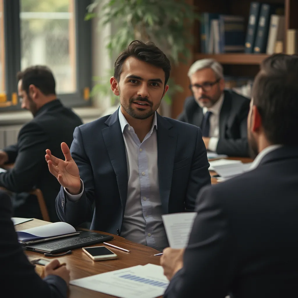 Grupo discutiendo gráficos financieros en una sala de reuniones
